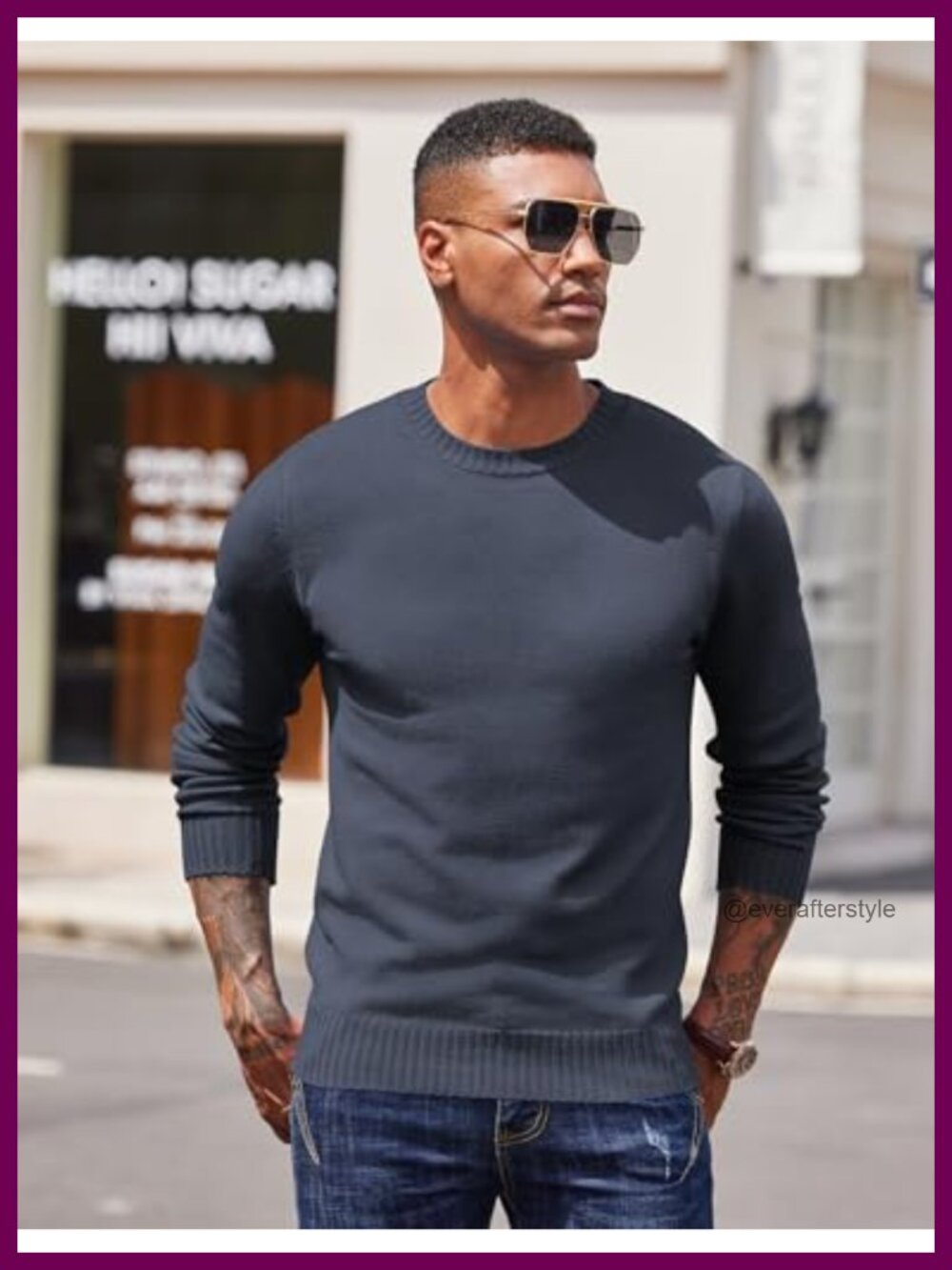 Men's Crewneck Knit Pullover Sweater Long Sleeve Lightweight Casual - Picture 2 of 6